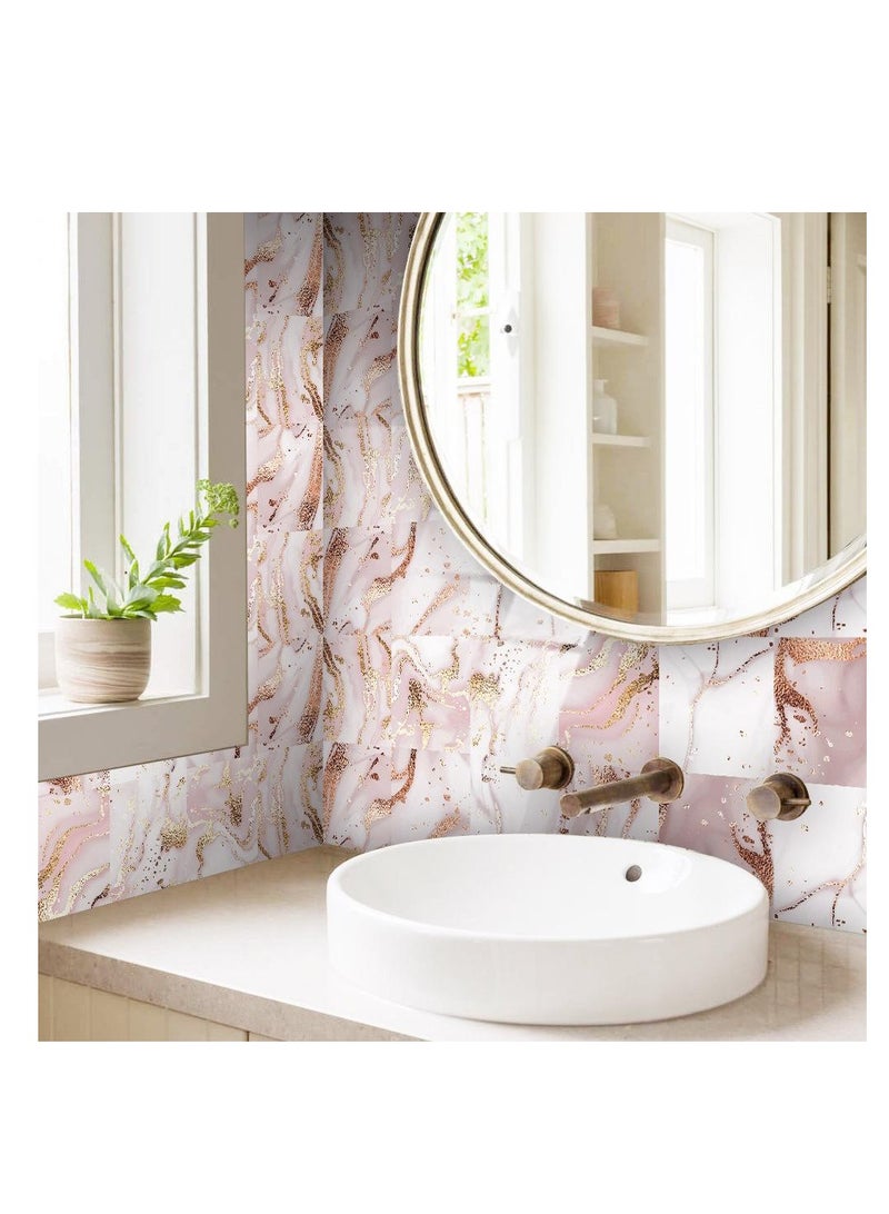 None/Brand 10pcs Pink Marble Tiles Sticker Kitchen Wardrobe Bathroom Home Decor Self-adhesive Crystal Hard Film Art Wall Decals 15x15CM - Image 2