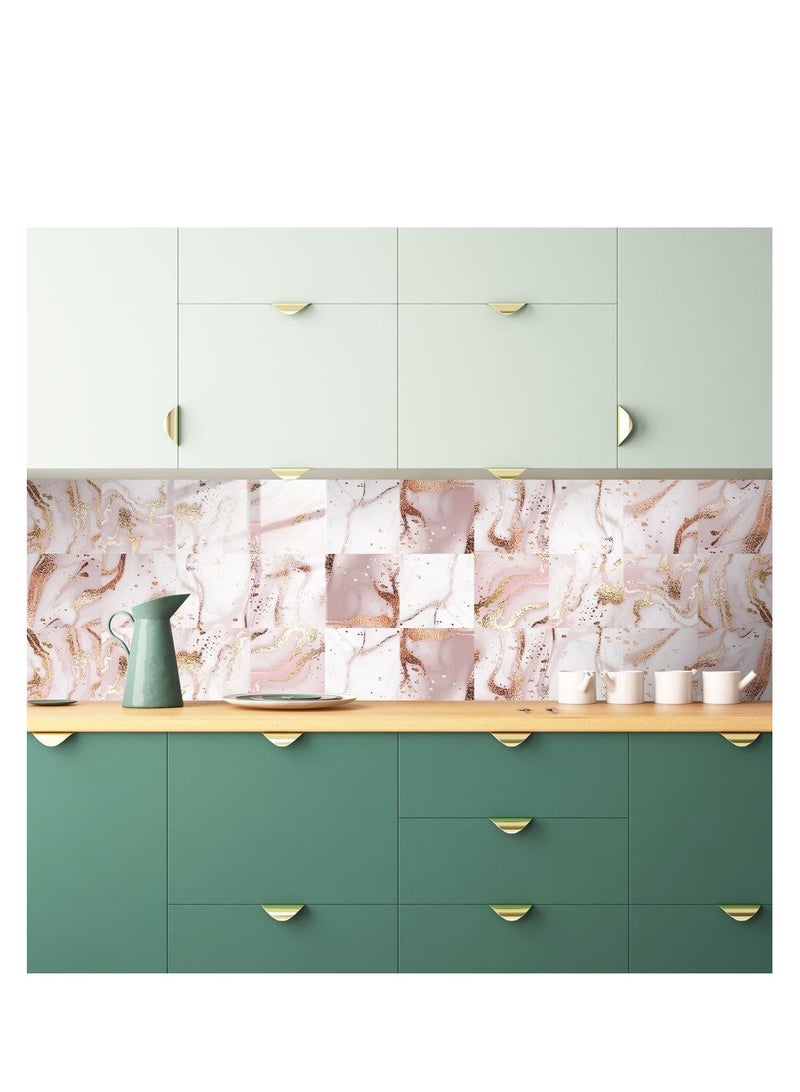 None/Brand 10pcs Pink Marble Tiles Sticker Kitchen Wardrobe Bathroom Home Decor Self-adhesive Crystal Hard Film Art Wall Decals 15x15CM - Image 3