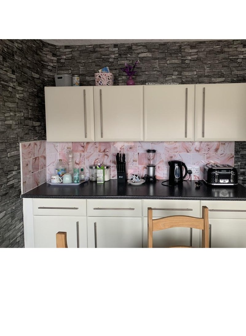 None/Brand 10pcs Pink Marble Tiles Sticker Kitchen Wardrobe Bathroom Home Decor Self-adhesive Crystal Hard Film Art Wall Decals 15x15CM - Image 5