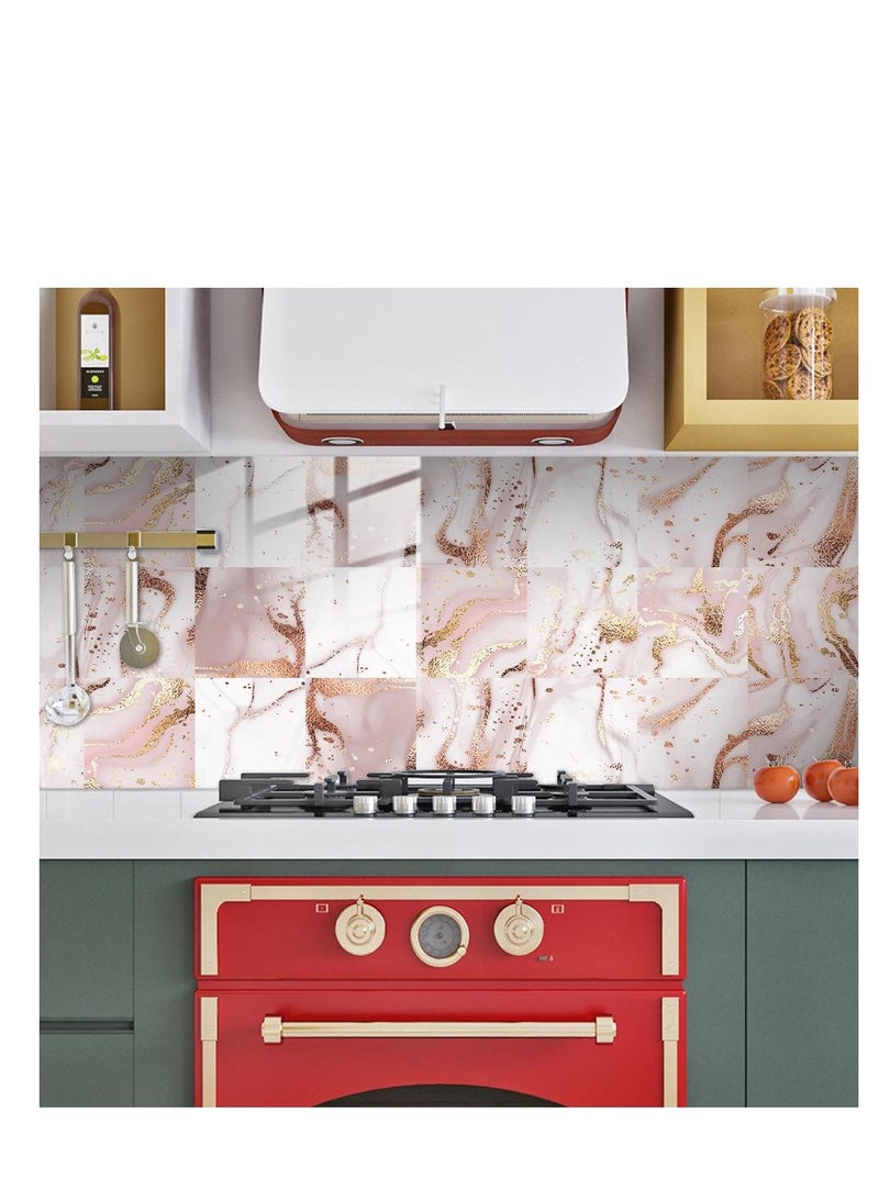 None/Brand 10pcs Pink Marble Tiles Sticker Kitchen Wardrobe Bathroom Home Decor Self-adhesive Crystal Hard Film Art Wall Decals 15x15CM - Image 4