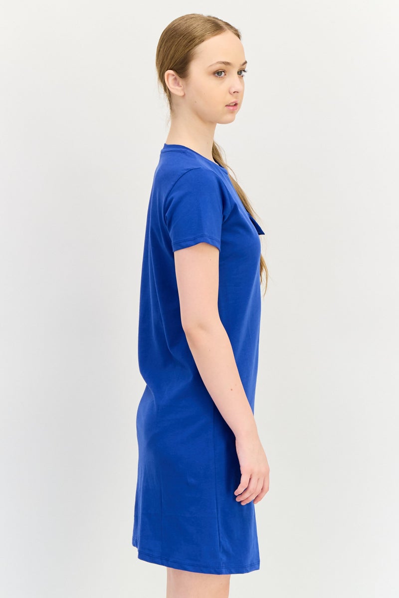 trendyol Women Plain Pocket Detailed Mini T-Shirt Dress, Royal Blue - Image 2