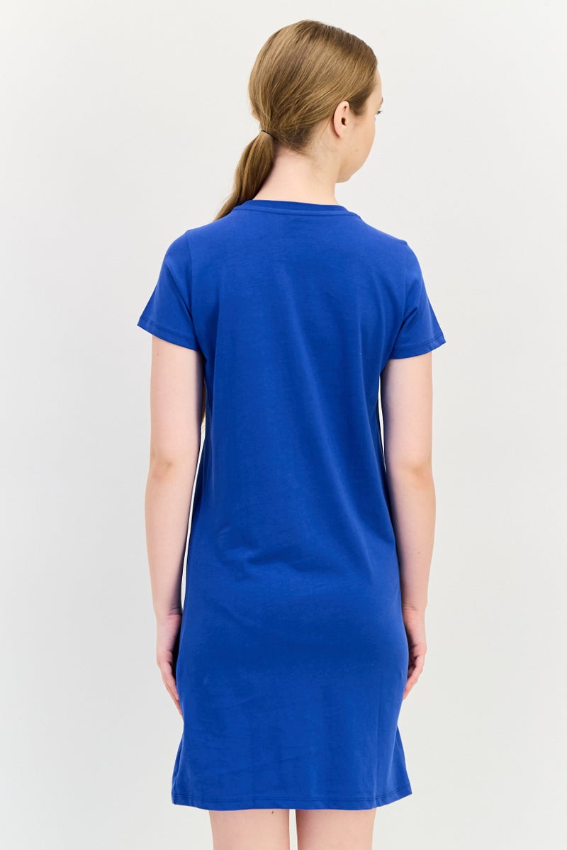 trendyol Women Plain Pocket Detailed Mini T-Shirt Dress, Royal Blue - Image 3