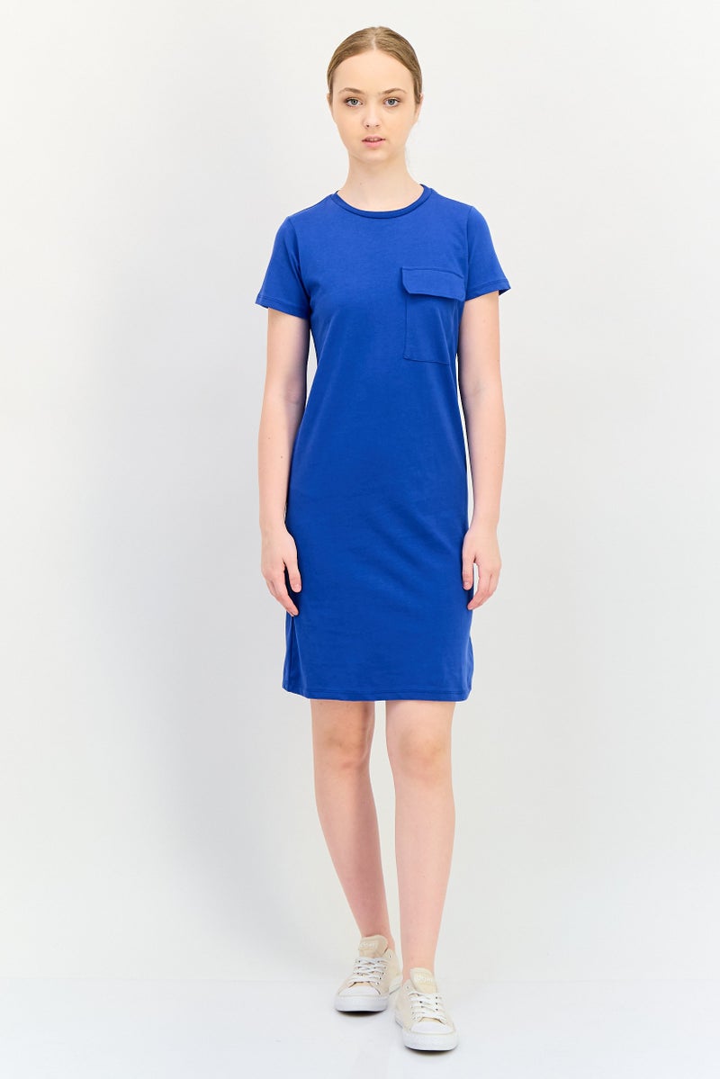 trendyol Women Plain Pocket Detailed Mini T-Shirt Dress, Royal Blue - Image 4