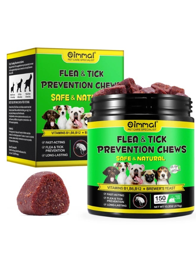 Oimmal 150Pcs Flea And Tick Prevention Chews for Dogs 375G Natural Prevention for Dog Chews for All Breeds & Ages Fast-Acting Long Lasting 150 Soft Chews - Image 1