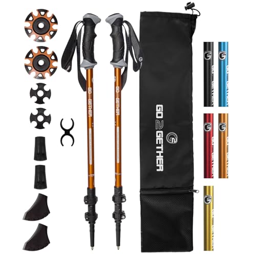 G2 GO2GETHER G2 Trekking Hiking Poles Telescopic/Aluminum Alloy/Comfort Handle/Auto-Adjustable Strap/Quick Flip Lock/Snow Baskets Attached (Pack of 2 Poles) (Orange & Black) - Image 1