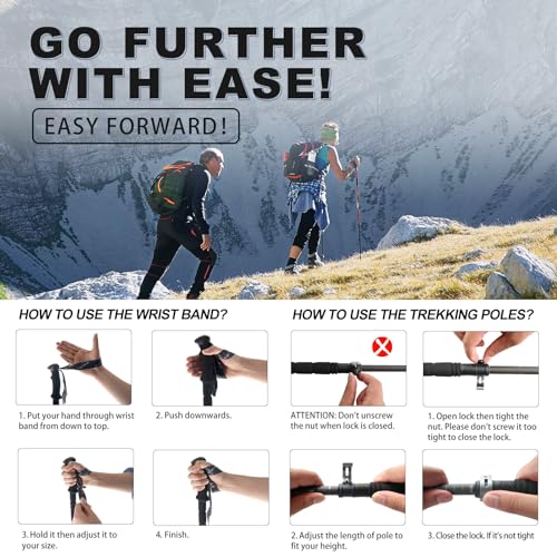 G2 GO2GETHER G2 Trekking Hiking Poles Telescopic/Aluminum Alloy/Comfort Handle/Auto-Adjustable Strap/Quick Flip Lock/Snow Baskets Attached (Pack of 2 Poles) (Orange & Black) - Image 4