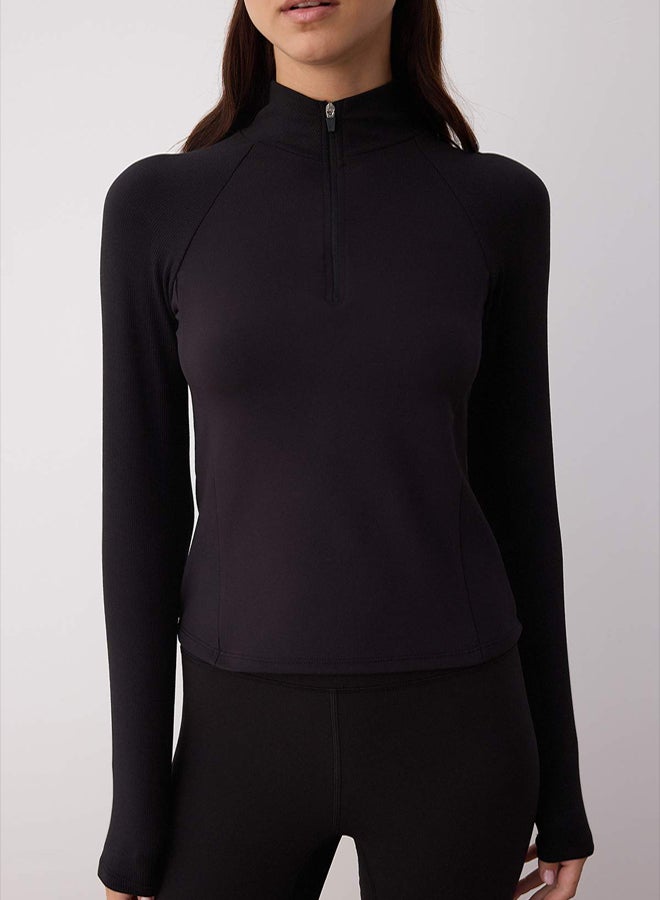 trendyol Black Diver/Scuba Fabric Zippered Knitted Sports Sweatshirt - Image 3