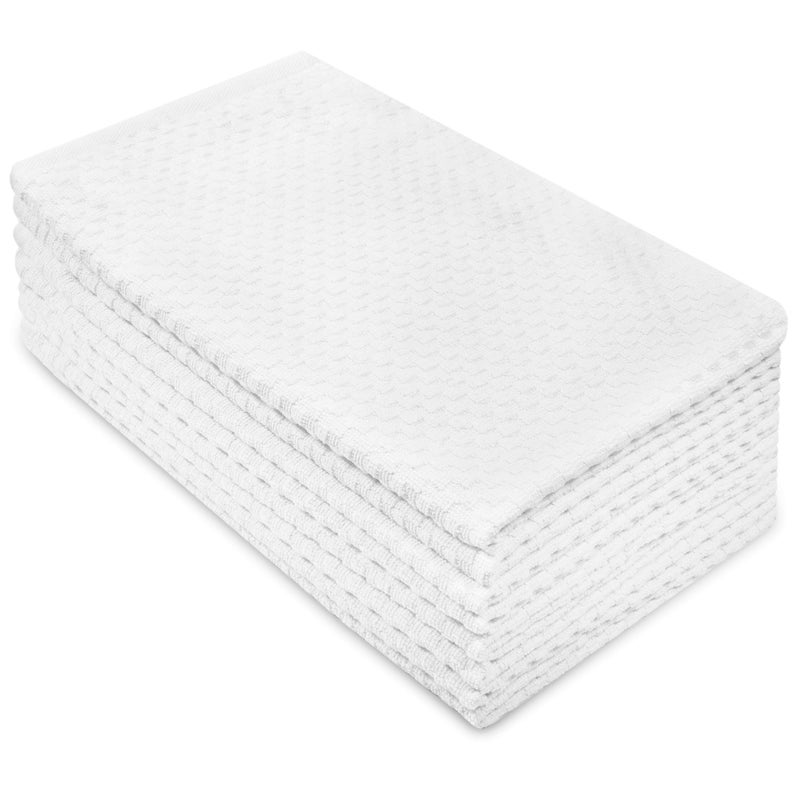 COTTON CRAFT Amazing Kitchen Towels  Set of 8 Terry Towels  100 Cotton Euro Caf Waffle Weave Dish Towel Set  Soft Absorbent Quick Dry Low Lint Reusable Pantry Bar Cleaning Cloth  16 x 28  White