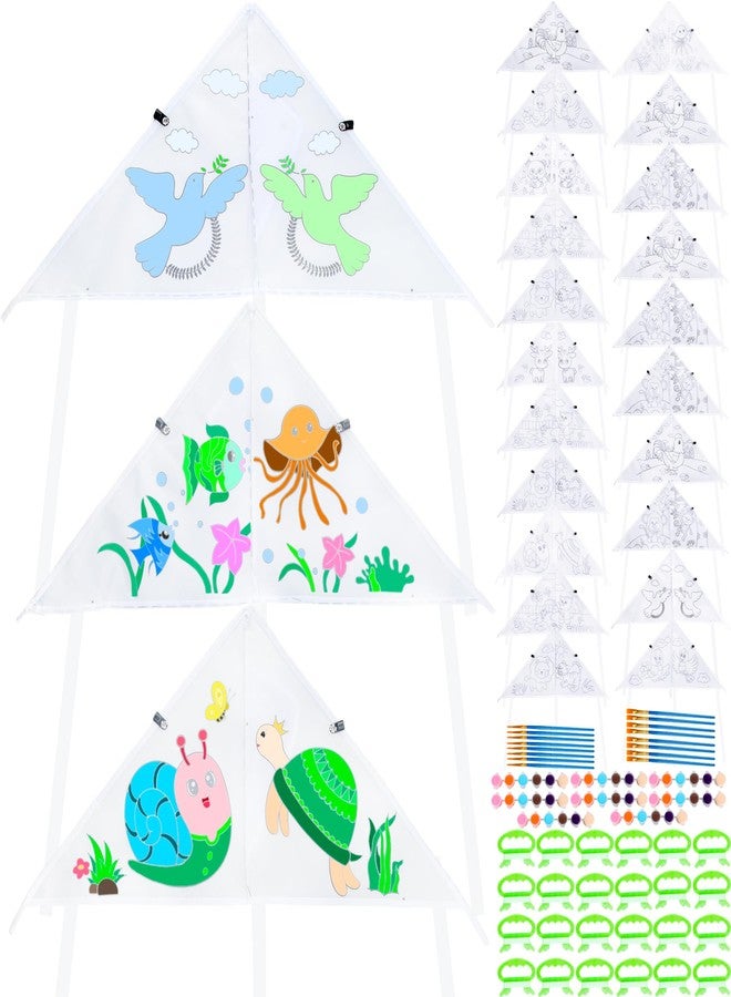 Flahard 24 Pcs DIY Color Filled Kite for Kids with 24 Swivel Line 16 Paint Pens and 8 Watercolor for Kids Painting Kites Animal Style Coloring Kit Easy to Fly for Outdoor Game Activities - Image 1