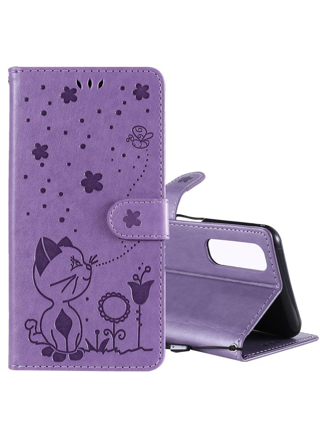 اس-توب جراب لهاتف OPPO Realme 7 5G، جراب جلدي أفقي مقاوم للصدمات بنقشة نحلة القطة مع حامل وفتحات للبطاقات ومحفظة - Image 1