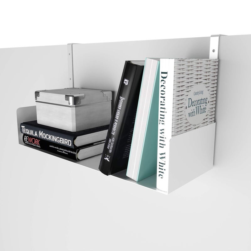 Wallniture Wallniture Bali Cubicle Organizer Metal Bookshelf with Buro Hanger Cubicle Hooks White
