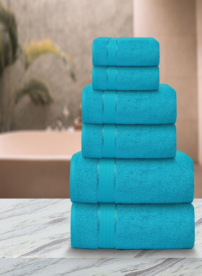 CRAFTBERRY Bath Towels Set-100% Cotton- 2 Bath, 2 Hand & 2 Washcloths- Large, Thick, Fluffy, Absorbent, Quick Dry, Soft, Plush -Gift, Pool, Hotel, Gym Towel -6 Piece Luxury Bathroom Towels -Aqua Blue / Turquoise - Image 3