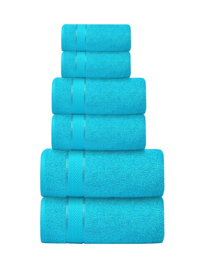 CRAFTBERRY Bath Towels Set-100% Cotton- 2 Bath, 2 Hand & 2 Washcloths- Large, Thick, Fluffy, Absorbent, Quick Dry, Soft, Plush -Gift, Pool, Hotel, Gym Towel -6 Piece Luxury Bathroom Towels -Aqua Blue / Turquoise - Image 1