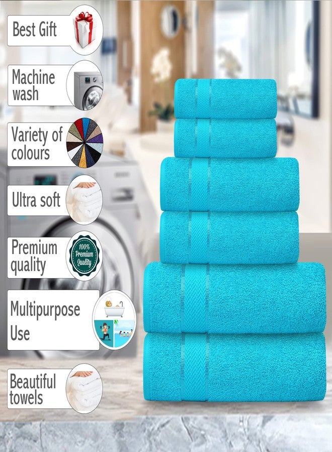 CRAFTBERRY Bath Towels Set-100% Cotton- 2 Bath, 2 Hand & 2 Washcloths- Large, Thick, Fluffy, Absorbent, Quick Dry, Soft, Plush -Gift, Pool, Hotel, Gym Towel -6 Piece Luxury Bathroom Towels -Aqua Blue / Turquoise - Image 5