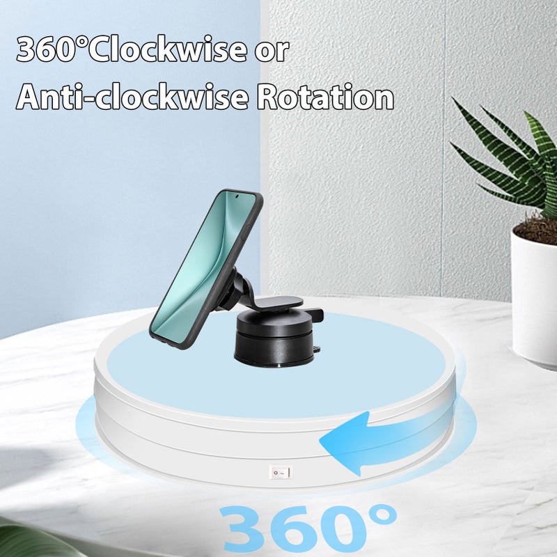25cm/ 10 Inch Motorized Rotating Display Stand with RGB Light 360° Rotating Electric Potography Turntable for Products Display Live Video Show 10kg Load Capacity Low Noise with Remote Control White - Image 1