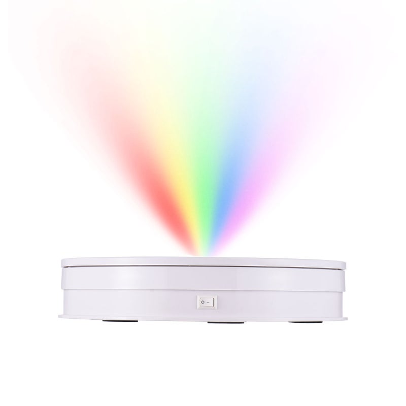 25cm/ 10 Inch Motorized Rotating Display Stand with RGB Light 360° Rotating Electric Potography Turntable for Products Display Live Video Show 10kg Load Capacity Low Noise with Remote Control White - Image 2
