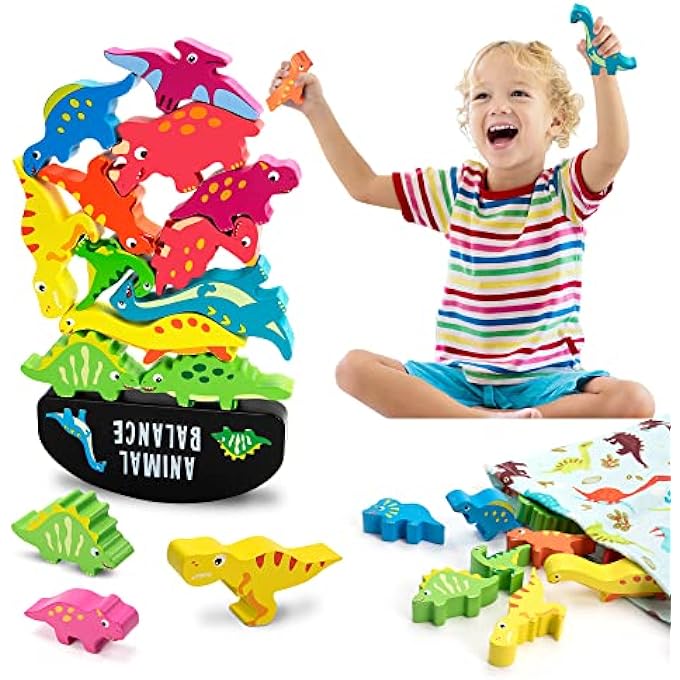 WOODEN STACKING GAMES TOY, DINOSAUR BALANCING ANIMAL STACKING BLOCKS, EDUCATIONAL STACKING BUILDING BLOCKS, MONTESSORI EDUCATIONAL GAME MOTOR SKILLS TOY GIFT FOR CHILDREN FROM 2 3 4 5 YEARS - Image 2
