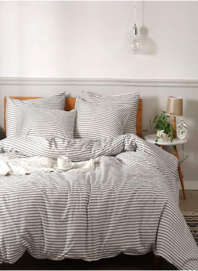 JELLYMONI - JELLYMONI 100% Natural Cotton 3pcs Striped Duvet Cover Sets,White with Grey Stripes Pattern Printed Comforter Cover,with Zipper Closure & Corner Ties(Queen Size) - Image 1