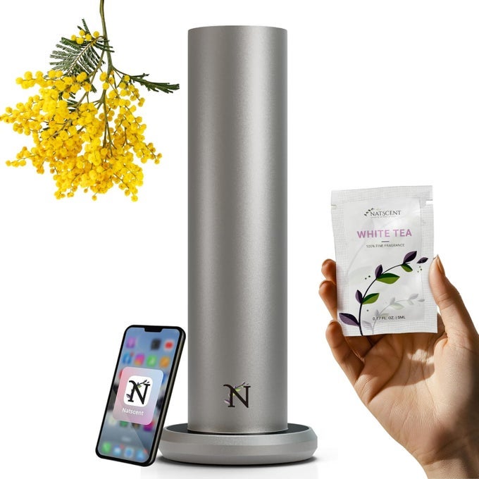 DYNAMO ESSENTIAL OIL DIFFUSER FOR HOME WITH FRAGRANCE SAMPLE, APP & MANUAL CONTROL, COLD-AIR SCENT DIFFUSERS FOR HOME,LARGE ROOM, HOTEL SCENT DIFFUSER, 1000SQ.FT. TITANIUM, AROMA DIFFUSERS
