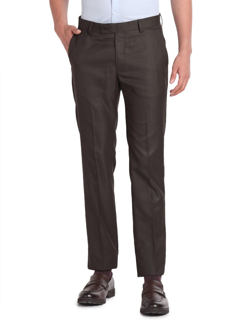 Arrow Men Regular fit Polyester SolidMid riseTrousers(ARADOTR3225_Brown_32) - Image 1