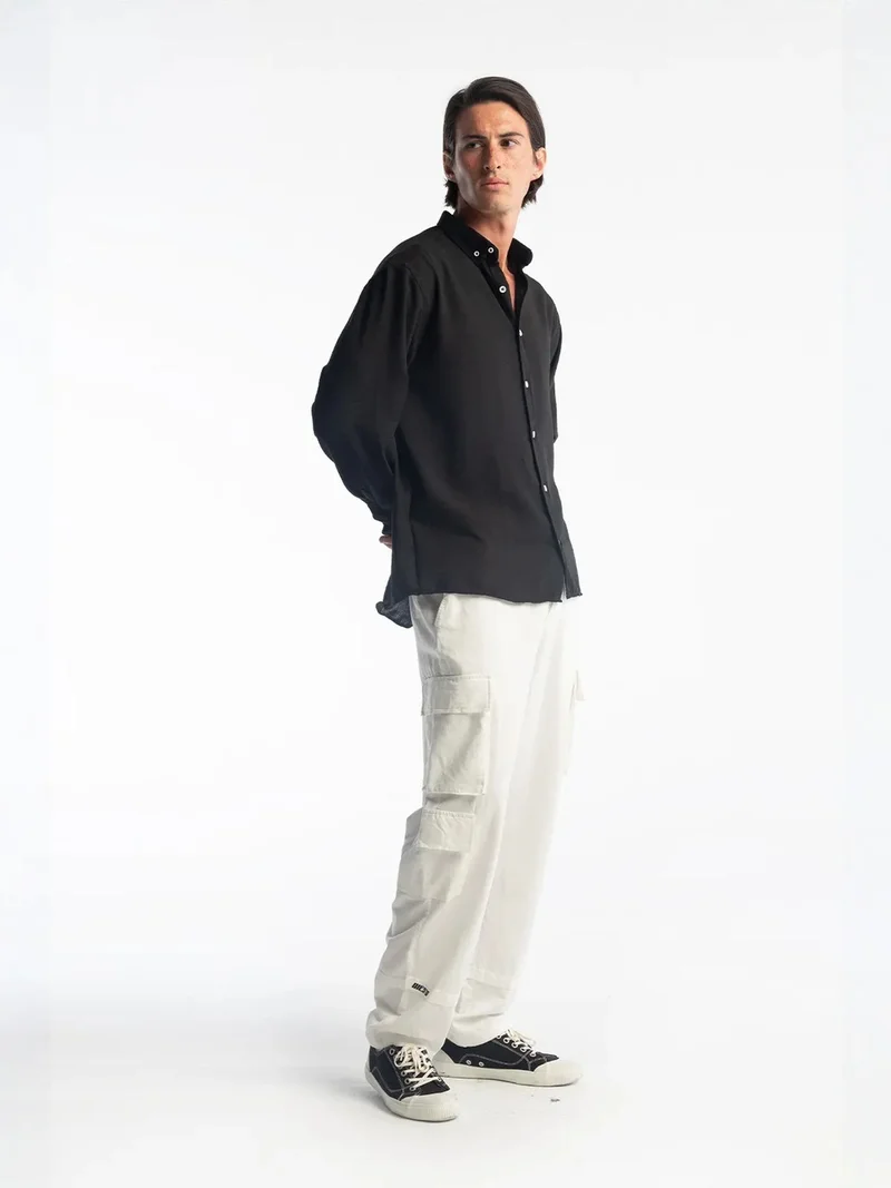 Giesto Black GIESTO Oversized Button-Up Long Sleeve Shirt for Men | Best Price UAE