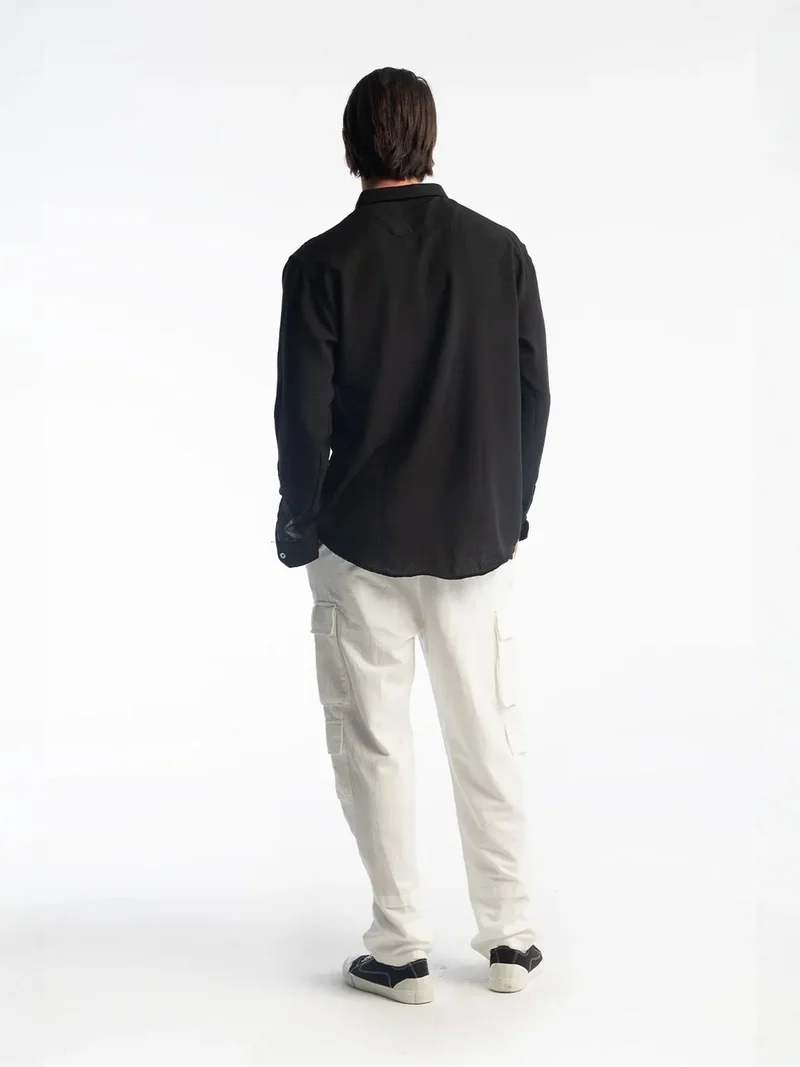 Giesto Black GIESTO Oversized Button-Up Long Sleeve Shirt for Men | Best Price UAE