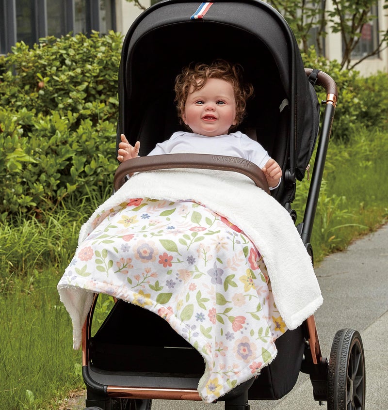 CREVENT Baby Welcome Gift Set Storage Basket with 2 Blankets+ 1 Security Blanket + 1 Taggie + 1 Gift Bag with Ribbon (Pink) - Image 3