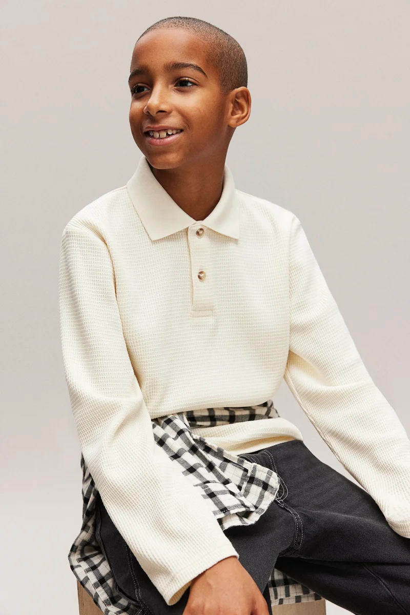 H&M Waffled jersey polo shirt