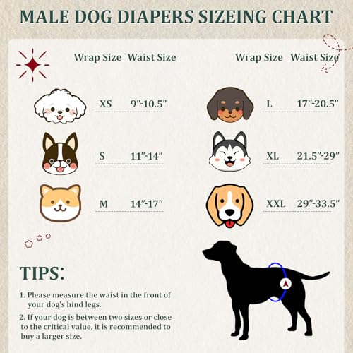 VUNCESSIN Reusable Dog Diapers Male, Premium Washable Belly Bands for Dogs, Pack of 5, High Absorbing Extra Large Dog Wraps for Doggie & Puppy in Incontinence or Excitable Urination and Training(XL) - Image 3