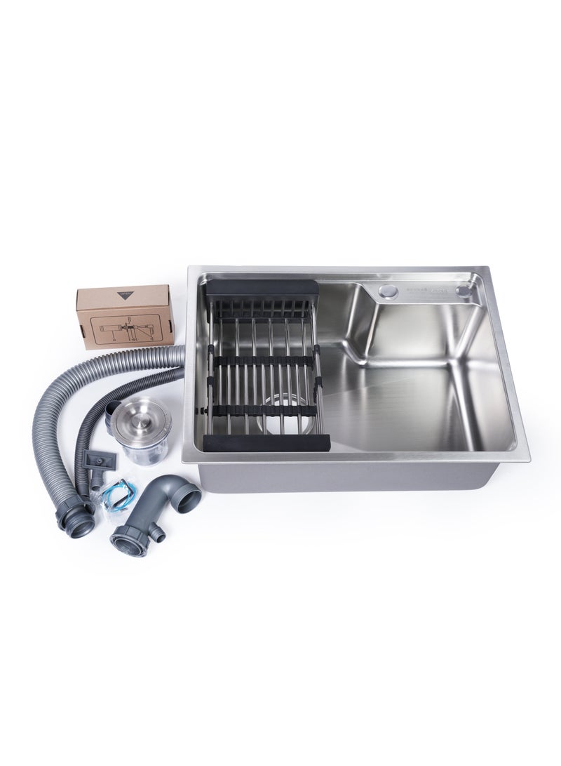 ODONAO Premium Stainless Steel Kitchen Sink, 60x45x22 cm, Chrome Finish, Single Bowl, Durable Modern Design - Image 1