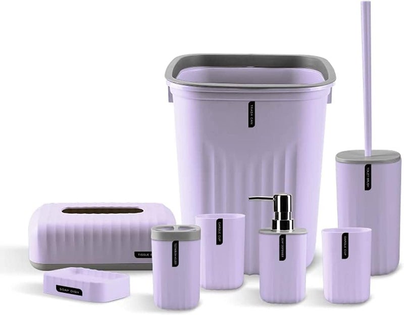 HOME CUBE 8Pcs Bathroom Accessories Set, Soap Dish, Soap Dispenser, Toothbrush Holder, 2 Mouth Wash Cup, Tissue Box, Dustbin, Toilet Brush Holder, Complete Bath Organiser for Bathroom (Light Blue) - Image 1