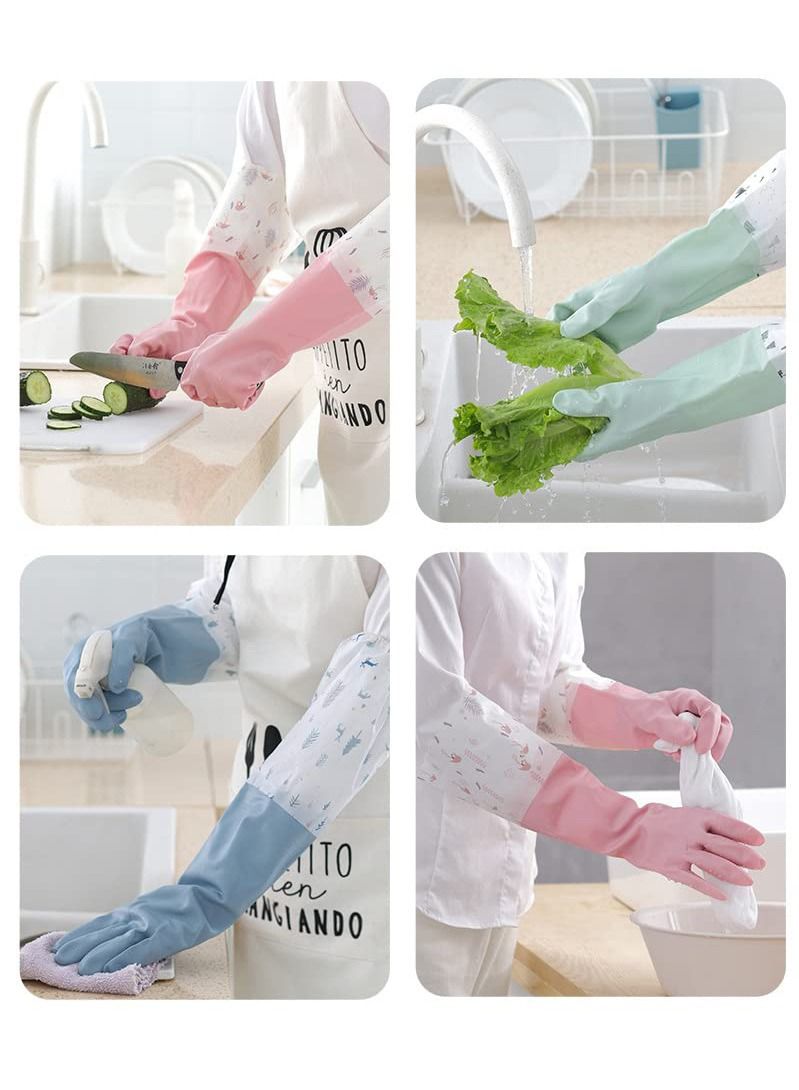 Arabest Rubber Cleaning Gloves, Reusable Waterproof Household Kitchen Dishwashing Gloves, Long Sleeves, Kitchen Cleaning, Food Handling, Working, Painting, Gardening, Pet Care, Large Size (3 Pairs) - Image 3