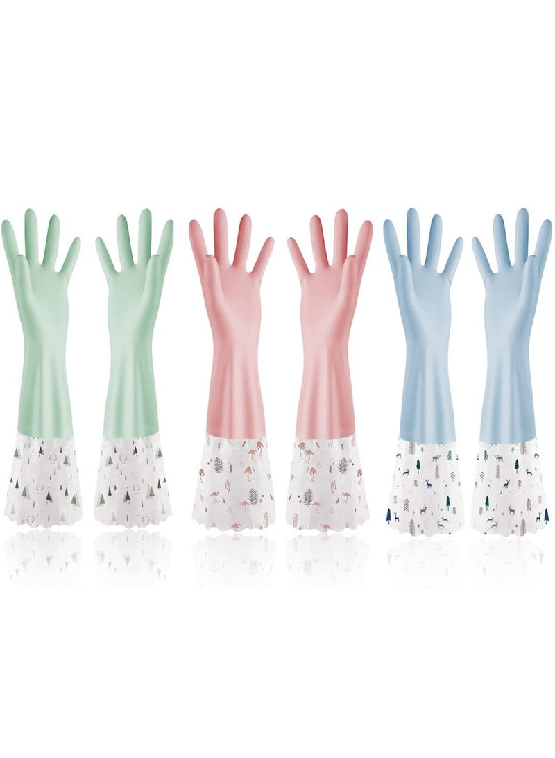 Arabest Rubber Cleaning Gloves, Reusable Waterproof Household Kitchen Dishwashing Gloves, Long Sleeves, Kitchen Cleaning, Food Handling, Working, Painting, Gardening, Pet Care, Large Size (3 Pairs) - Image 1