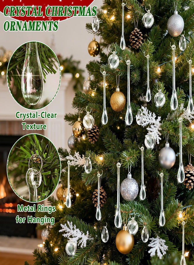MJZ 100 PCS Clear Crystal Ornaments for Christmas Tree, Acrylic Teardrop Christmas Ornaments with 5 Styles, Hanging Crystals Pendant for Wreaths Chandelier Wedding Party Holiday Decor - Image 3