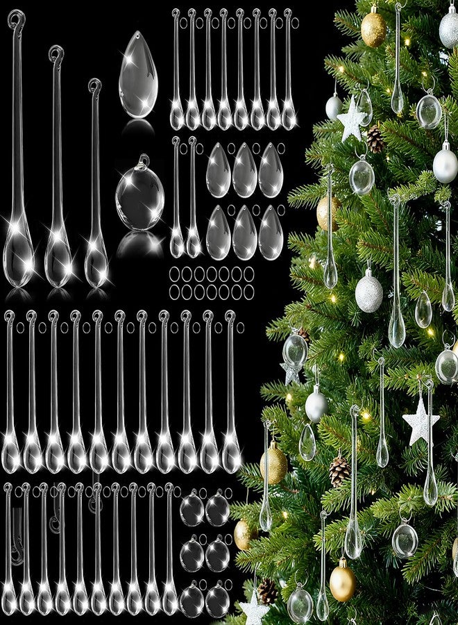 MJZ 100 PCS Clear Crystal Ornaments for Christmas Tree, Acrylic Teardrop Christmas Ornaments with 5 Styles, Hanging Crystals Pendant for Wreaths Chandelier Wedding Party Holiday Decor - Image 1