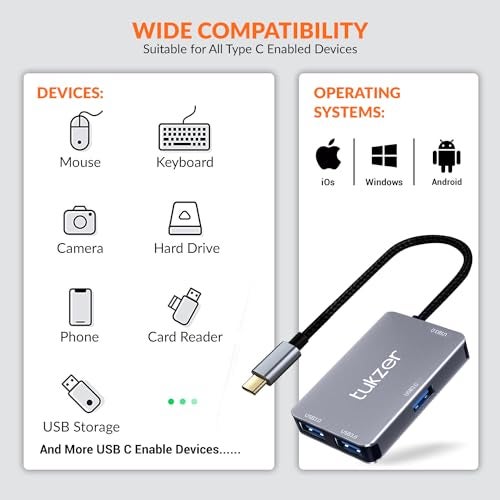 Tukzer 4-in-1 USB C 3.0 HUB, Type C to USB A HUB Splitter Extender, Docking Station, 5Gbps Data Sync Speed, MultiPort Adapter for iOS, MacBook, Windows, Laptop, PC, & Other Type C Enabled Devices - Image 5