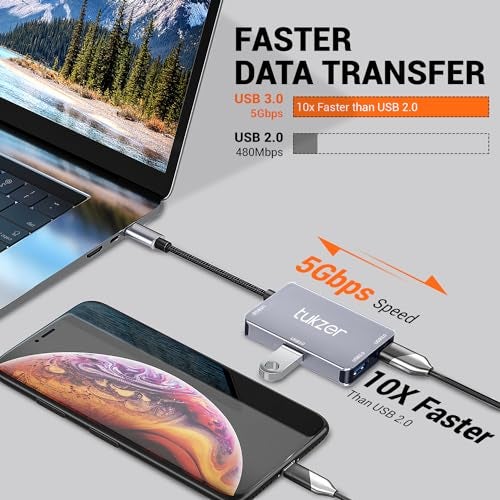 Tukzer 4-in-1 USB C 3.0 HUB, Type C to USB A HUB Splitter Extender, Docking Station, 5Gbps Data Sync Speed, MultiPort Adapter for iOS, MacBook, Windows, Laptop, PC, & Other Type C Enabled Devices - Image 3