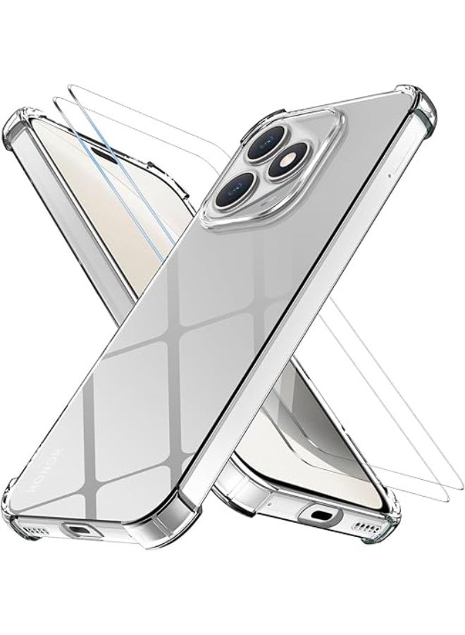 Shockproof Protective Case for Honor 400 Lite with 2-Piece Tempered Glass and Camera Protection, Anti-Scratch TPU Silicone Case, Thin and Soft, Clear - Image 1