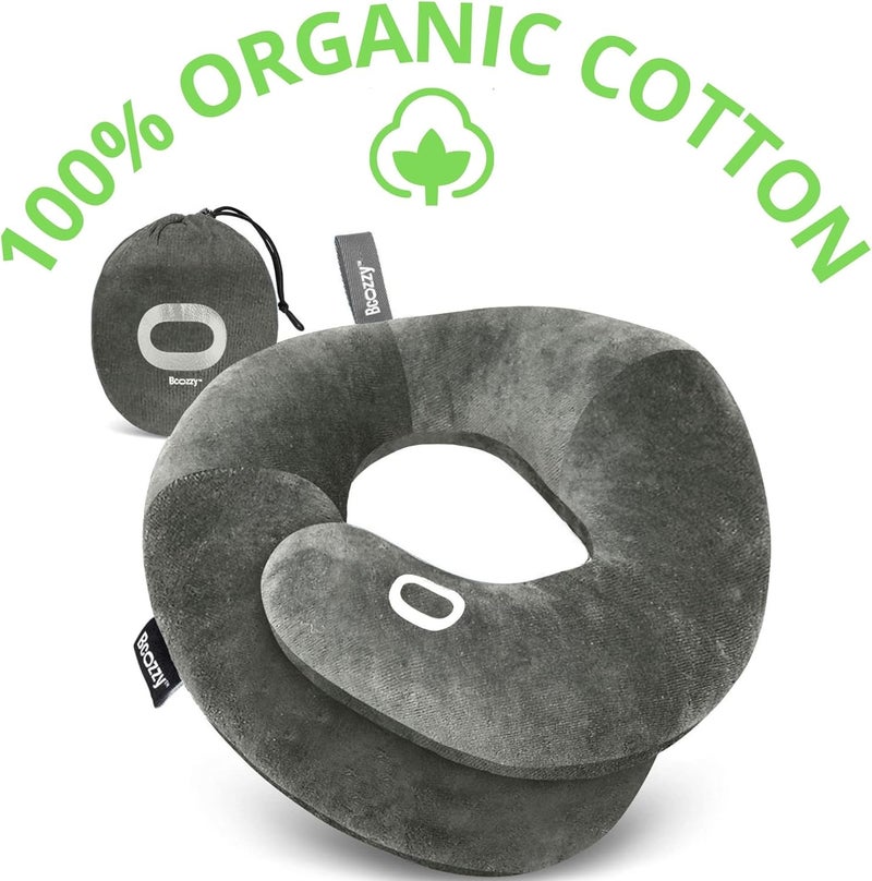 BCOZZY Organic Cotton Double Support Neck Pillow for Travel - 3 Ergonomic Positions for Head, Neck, and Chin Comfort - Ideal for Sleeping Upright on Flights, Cars, and at Home – Large, Gray - Image 2