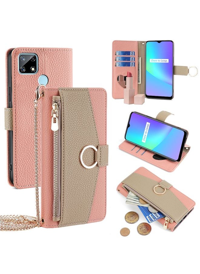 HuHa Case Cover For Realme C12 / Narzo 20 Crossbody Litchi Texture Leather Phone Case Pink 