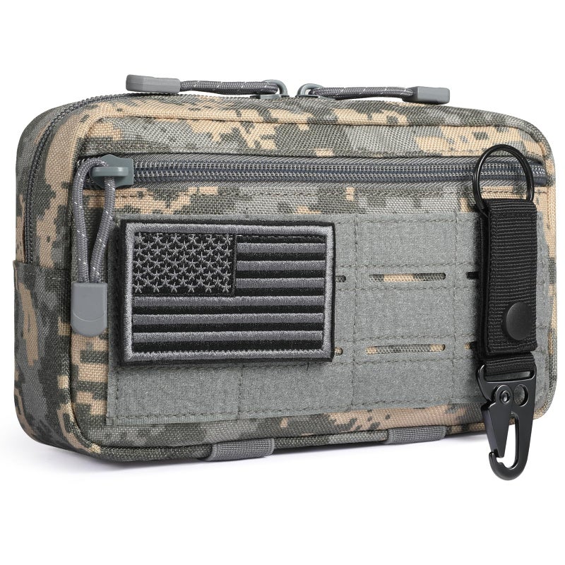FRTKK Tactical Molle Admin Pouch Utility Laser Cut EDC Tool Pouch Bag Horizontal Modular Pouches Include US Flag Patch and Keychain (ACU) - Image 1