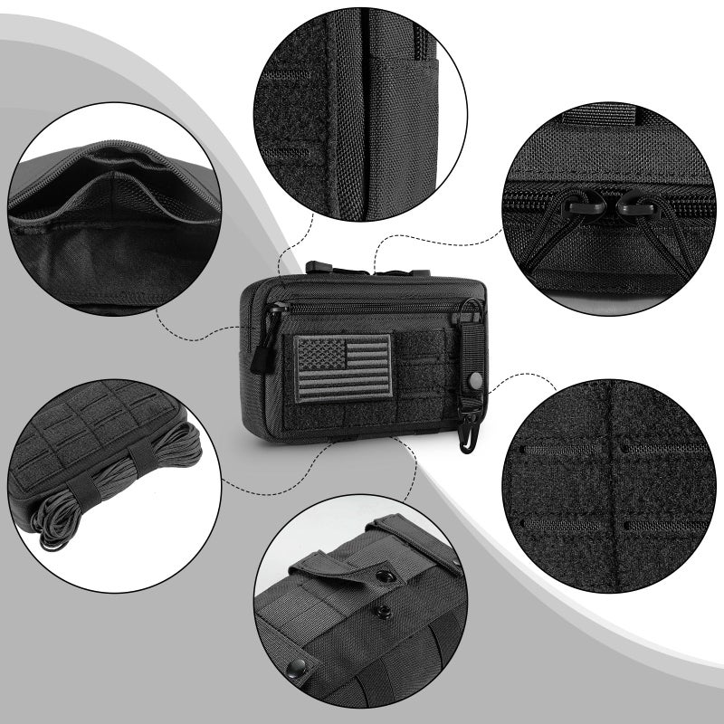 FRTKK Tactical Molle Admin Pouch Utility Laser Cut EDC Tool Pouch Bag Horizontal Modular Pouches Include US Flag Patch and Keychain (ACU) - Image 4