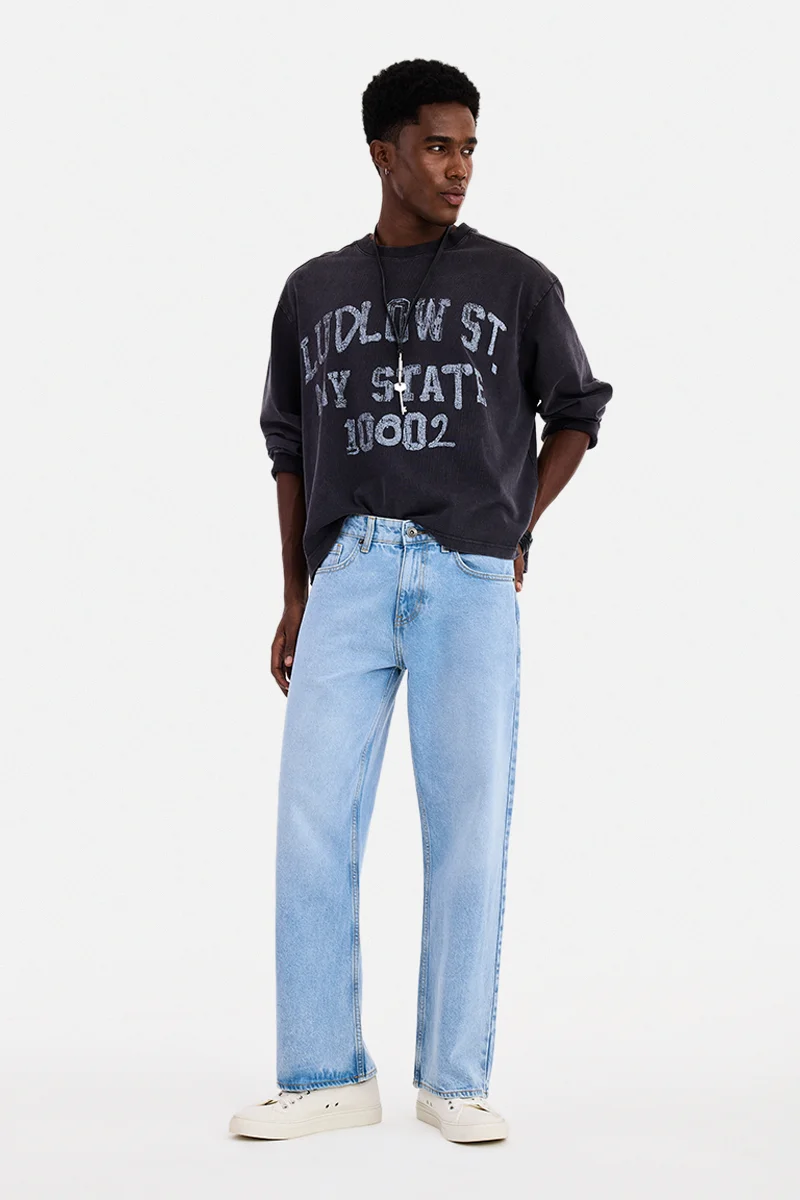 سنيتش Light Blue Solid Loose Fit Casual Jeans