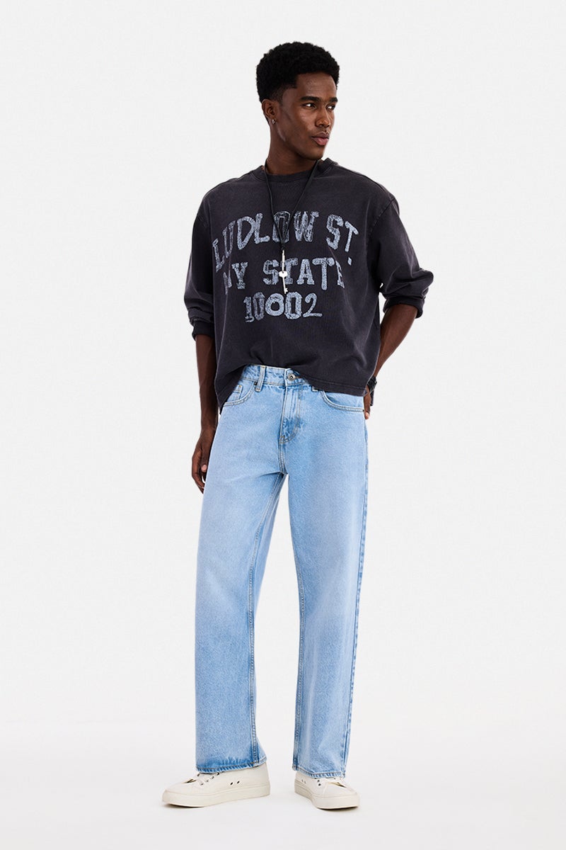 SNITCH Light Blue Solid Loose Fit Casual Jeans - Image 2