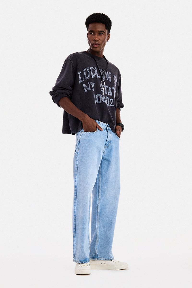 SNITCH Light Blue Solid Loose Fit Casual Jeans - Image 3