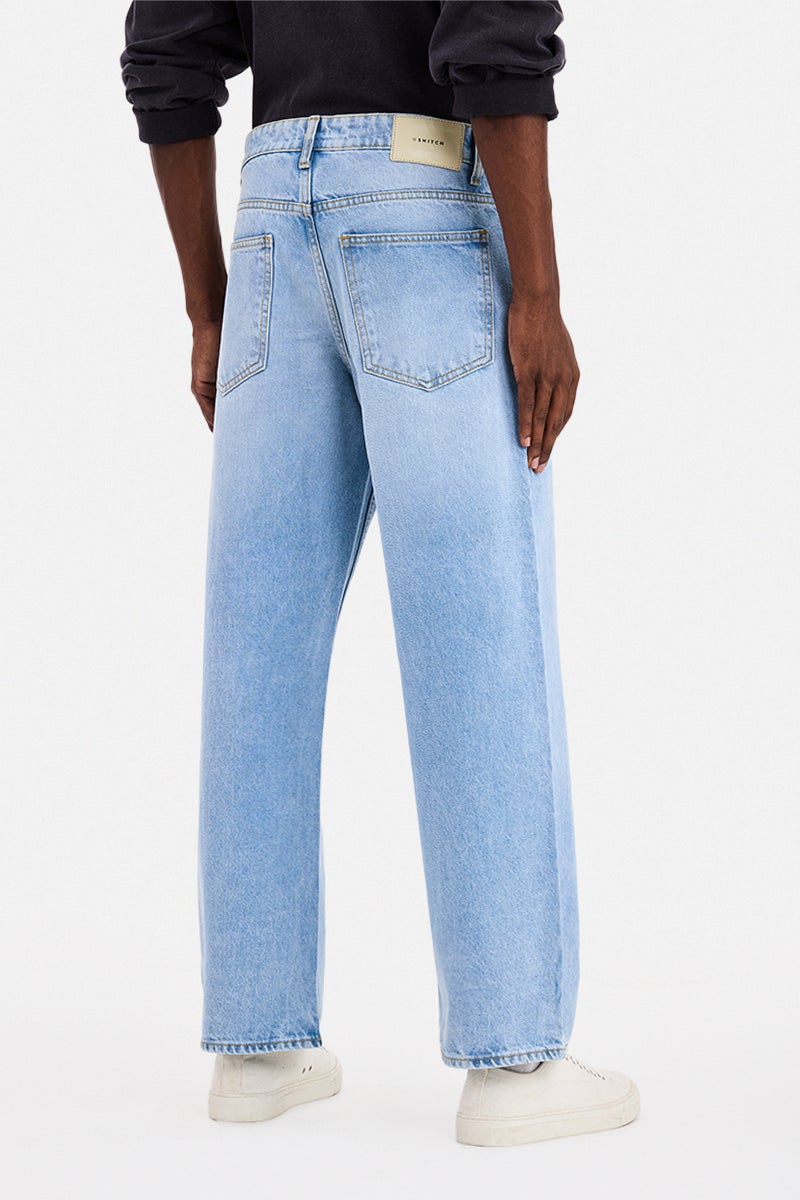 SNITCH Light Blue Solid Loose Fit Casual Jeans - Image 5