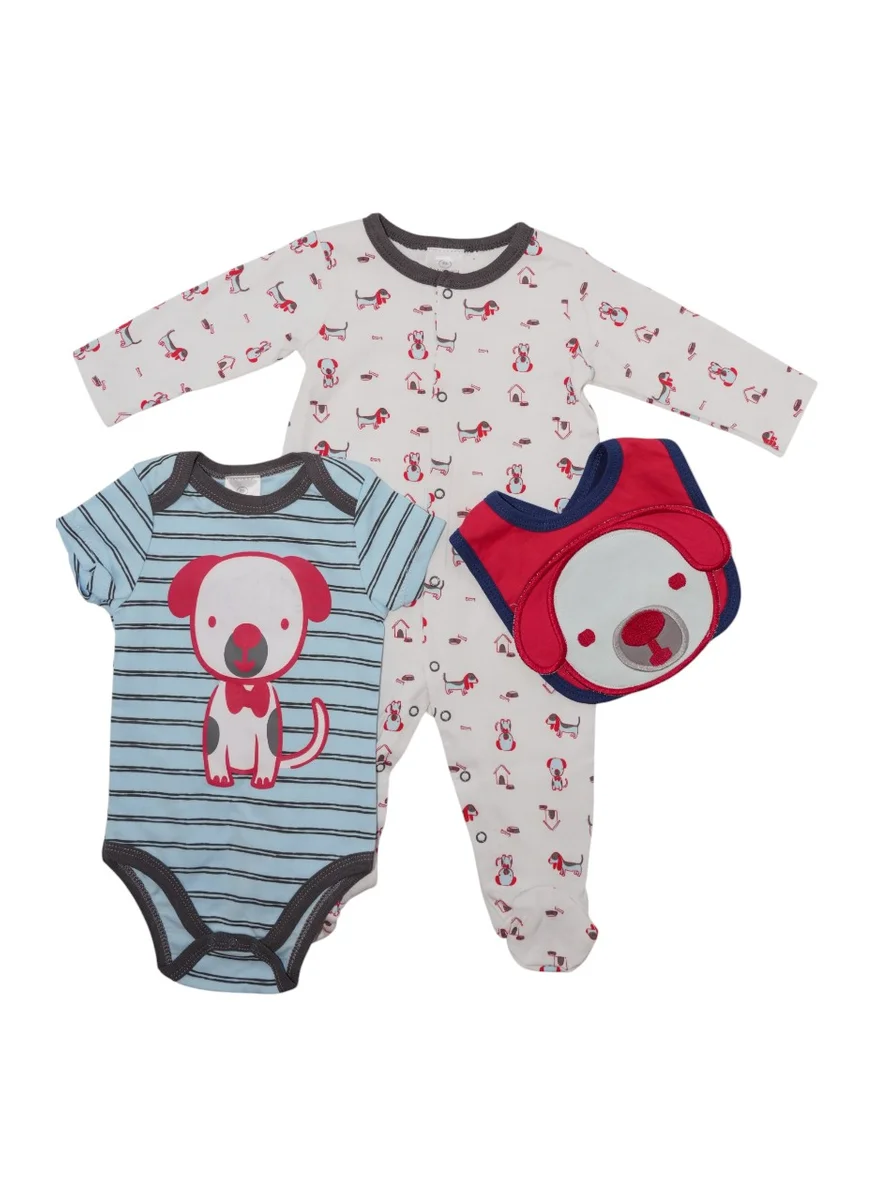 Bambimici Bambimici Dog Print 2-Piece Body Suit with bib - White & Blue