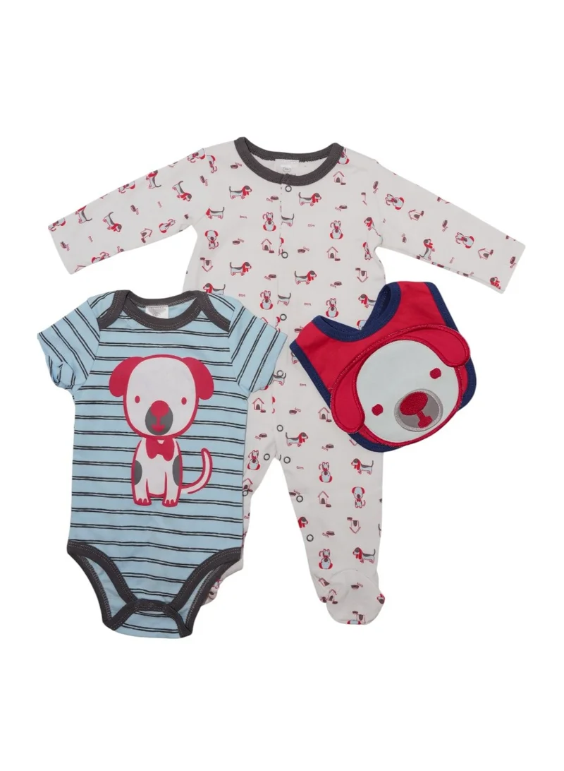 بمبىمىشى بامبيميتشي بدلة جسم قطعتين بطبعة كلاب - أبيض وأزرق مع مريلة