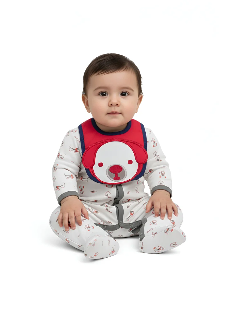 بمبىمىشى بامبيميتشي بدلة جسم قطعتين بطبعة كلاب - أبيض وأزرق مع مريلة