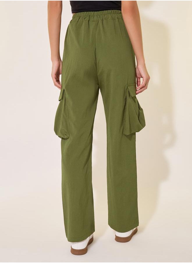 Take Two Solid Mid-Rise Regular Fit Cargo Pants  - Image 4